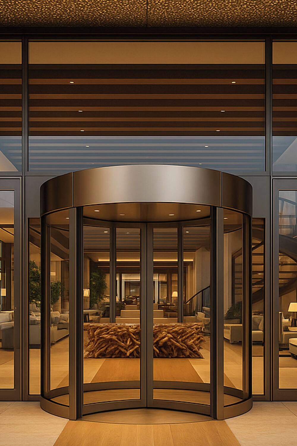 Automatic revolving door at a hotel entrance