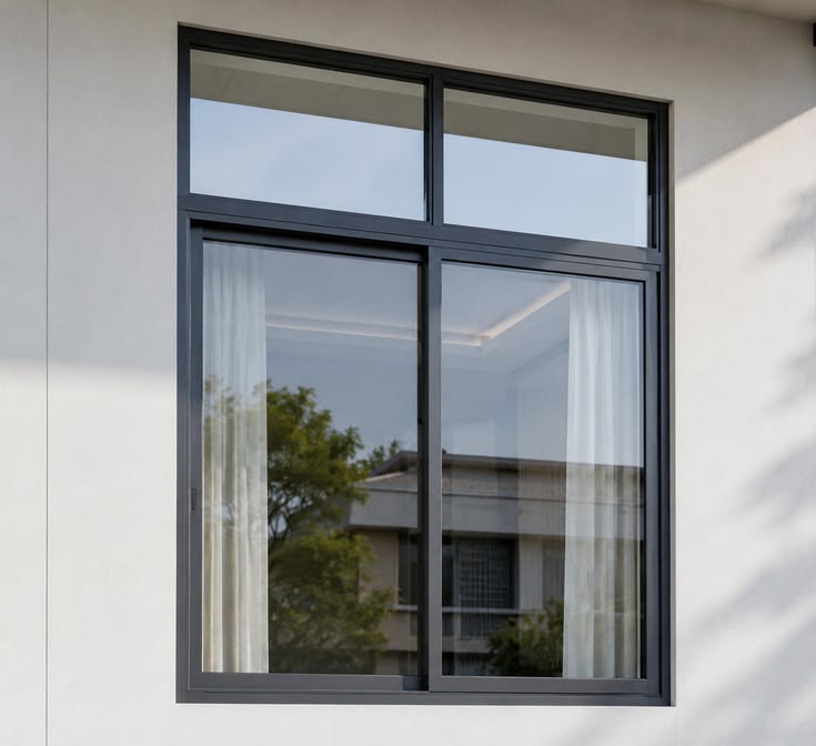 Aluminium sliding window with grey frame
